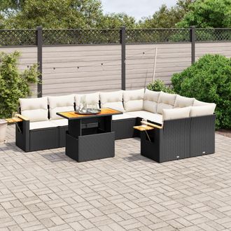 vidaXL Vidaxl - Set De Sof&aacute;s De Jard&iacute;n 10 Pzas Cojines Rat&aacute;n Sint&eacute;tico Negro
