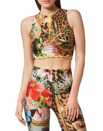 Philipp Plein Baroque Flowers Crop Top In Multicolor