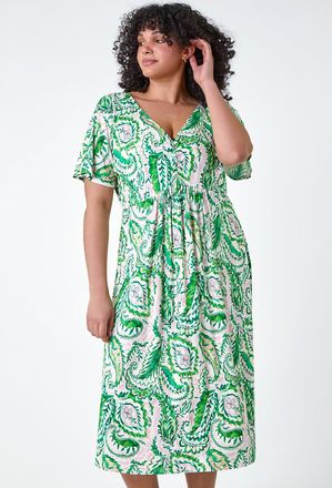 Roman Ruched Front Paisley Print Dress