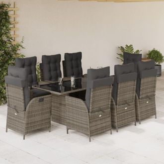 vidaXL Set Comedor Jard&iacute;n 9 Pzas Y Cojines Rat&aacute;n Sint&eacute;tico Gris Vidaxl
