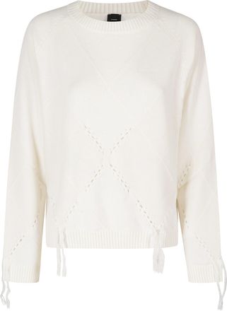 Pinko Beige Fringed Argyle Wool-Cashmere Sweater