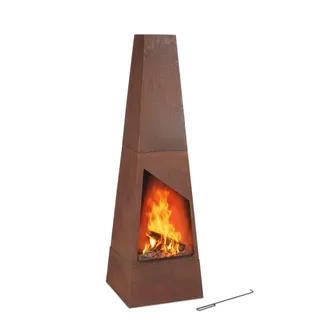 Relaxdays Relaxdays Chimenea Exterior Acero Corten, Caja Cenizas, Rejilla, Atizador, Brasero Jard&iacute;n Oxidado, 149x45x45 Cm, Marr&oacute;n