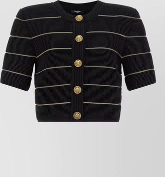 Balmain short sleeve ribbed striped button cardigan