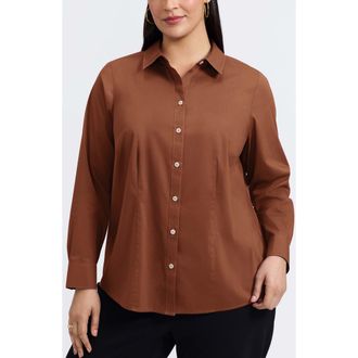 Foxcroft June Non-Iron Stretch Cotton Blend Button-Up Shirt in Macchiato at Nordstrom, Size 22W