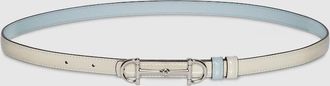 Gucci Reversible Thin Belt With Horsebit, White, Leather