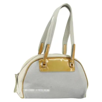 Prada Vintage Zip Tessuto Silver Nylon Handbag (Pre-Owned)