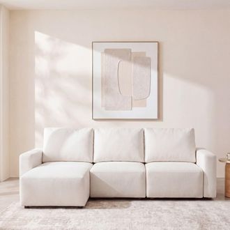 Maisons du monde Sof&aacute; rinconera de 4/5 plazas con chaiselongue izquierda de tela beige - 272 cm