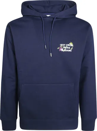 Dr&ocirc;le de Monsieur Felpa Con Scritta Navy Blue Embroidered Cotton Hoodie