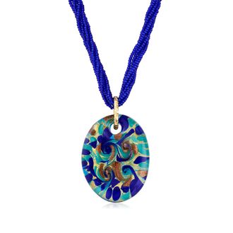 Ross-Simons Italian Multicolored Murano Glass Pendant Necklace in 18kt Gold Over Sterling