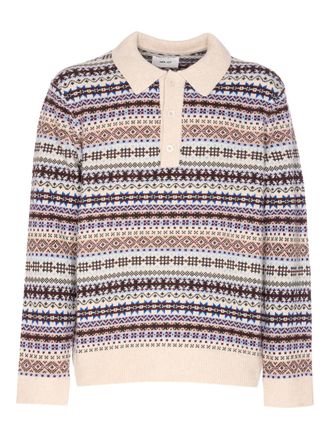 Nn.07 fair isle-knit long-sleeved polo shirt - men - Wool/Recycled Polyamide - S - Neutrals