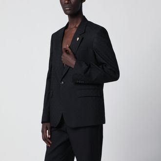 Gucci Giacca monopetto nera in lana GG