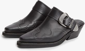 Tommy Hilfiger Womens Tommy Jeans Leather Western Mule - Black - US 6.5 / EU 37