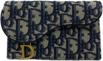 Dior Beige Navy Canvas Leather Card Wallet (Pre-Owned)