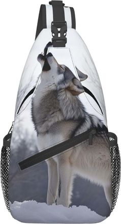 Generic Howling Wolf Chest Bag With Zipper Crossbody Bag Anti Theft Backpack For Cycling Sports Casual