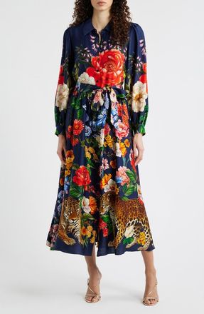 Elie Tahari The Melina Sahara Desert Print Long Sleeve Stretch Silk Shirtdress at Nordstrom, Size 10