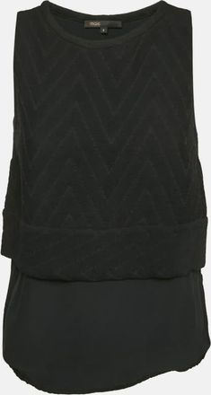 Maje Black Textured Crepe Sleeveless Top