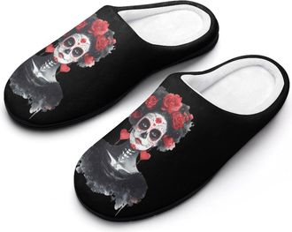 Generic La Calavera Catrina Dia De Los Muertos Day Funny Mens Cotton Slippers Soft Non-Slip Rubber Sole House Slipper Indoor Outdoor