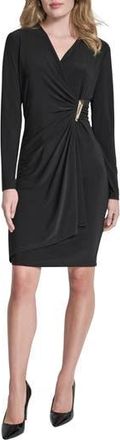 DKNY Long Sleeve Faux Wrap Dress in Black at Nordstrom Rack, Size 16