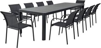 Sweeek Extendable aluminum garden table 180/240/300cm + 10 armchairs anthracite - Lunea + Amara