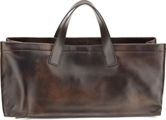 Staud Womens Tote Handbag Port Espresso Distressed Leather Lamb Shoulder Bags
