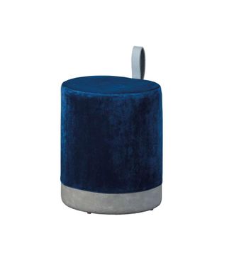 M&S Collection M&s - Pouf Blu E Grigio Con Maniglia In Ecopelle, 38x32,5x43 Cm