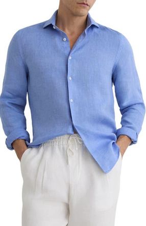 Reiss Ruban Linen Button-Up Shirt in Buddy Blue at Nordstrom, Size X-Large