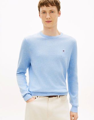 Tommy Hilfiger Mens Tommy Hilfiger Essential Cotton Crew Neck Mens Sweatshirt - Aegean Sea Heather - Blue - Size: 40