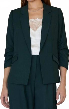 Skies Are Blue Clothing Recycled Shirred Sleeve Blazer In Forest Green