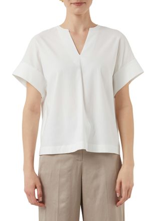 Comma T-Shirt COMMA, Damen, Gr. 34, weiss (wei&szlig;), Single Jersey, Obermaterial: 100% Baumwolle, unifarben, regular fit taillenbedeckt, Rundhals, B&uuml;ndchen, Sh