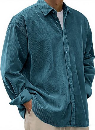 Generic Jumpers Corduroy Shirt For Men Uk Long Sleeve Button Down Collared Shirts Soft Thick Fabric Loose Fit Casual Comfortable Oversized Work Casual Smart T