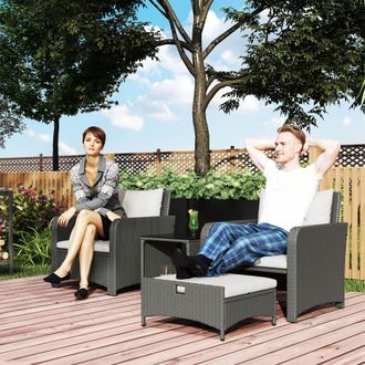 OUTSUNNY Wicker Patio Conversation Set with 2 Armchairs & 6 Cushions in Cream