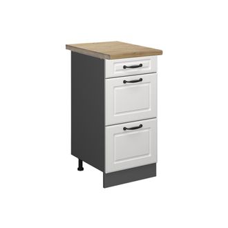 Vicco Mueble Bajo De Cocina R-line, Blanco Casa De Campo, 40 Cm Con Cajones, Et Roble Vicco
