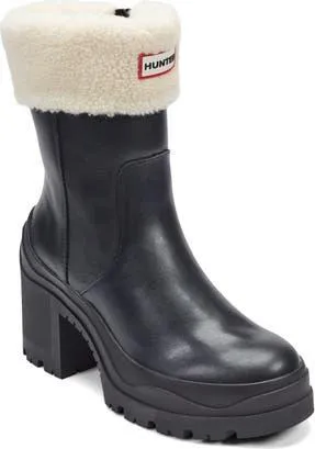 Hunter Marisol Waterproof Faux Shearling Cuff Bootie in Black at Nordstrom Rack, Size 10