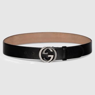Gucci Wide Belt With Interlocking G Buckle, Size Gucci 100, Black, Leather