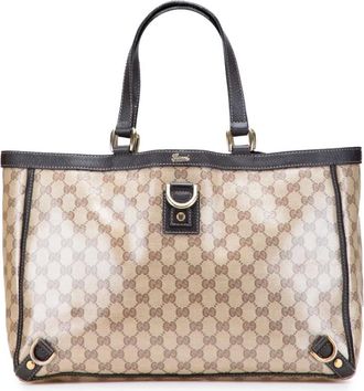 Gucci Pre-owned Tote Bags, female, Brown, Size: ONE SIZE Pre-owned Structured Leather Trim Tote