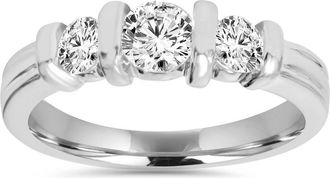 Pompeii3 1 Cttw 3-Stone Natural Diamond Engagement Ring Bar Set 10K White Gold Band Size Selectable