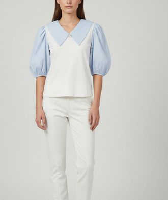 Maje White/blue Striped Cotton And Jersey Blouse