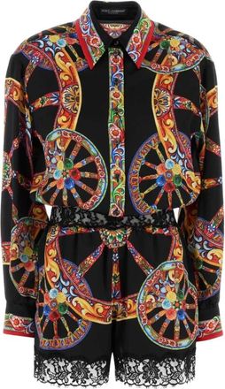 Dolce & Gabbana Jumpsuit van satijn met Carretto-print - Dames - Playsuits - Veelkleurig - S - Satijn - Jumpsuits & Playsuits