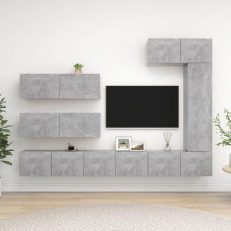 vidaXL Vidaxl - Set Muebles De Sal&oacute;n Tv 7 Pzas Madera Ingenier&iacute;a Gris Hormig&oacute;n