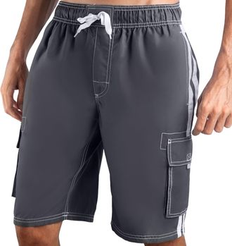 Kanu Surf Mens Barracuda Swim Trunks (Regular & Extended Sizes), Charcoal, Medium