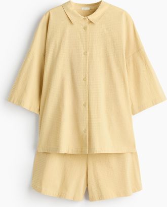 H&M Pyjama aus Baumwoll-Seersucker - Gelb