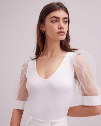 Anne Fontaine Aerial V-Neck Top in White at Nordstrom, Size 36