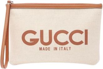 Gucci Pre-owned Vintage Canvas Clutch - Dames - Vintage Clutch - Beige - ONE Size - Leer - Vintage