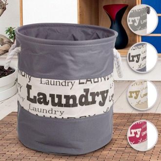 Trade Shop Trade Shop - Cesto Porta Biancheria Vintage In Tessuto Con Scritta Portabiancheria 4 Colori