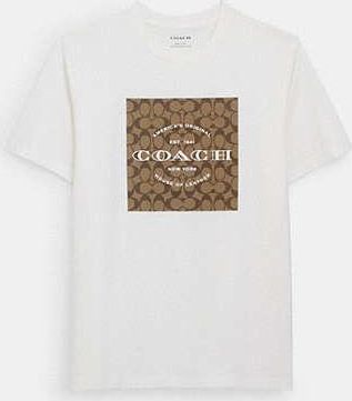 Coach Mens Signature Square T-Shirt in White, Size X-Large | Organic Cotton
