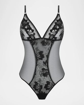 Lise Charmel Cuir Sexy Couture Embroidered Tulle Bodysuit