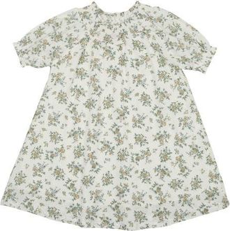 Maniere Kids Smocked Trim Cotton Blend Dress in White at Nordstrom, Size 3T