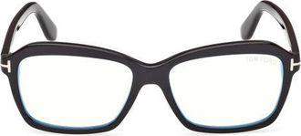 Tom Ford 54mm Rectangular Optical Glasses in Shiny Black /T Logo at Nordstrom