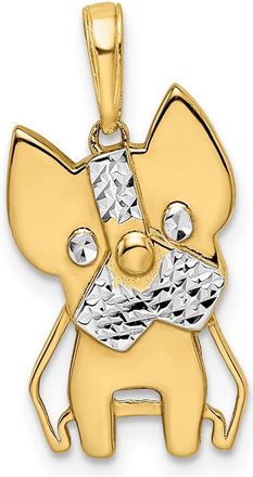 Diamond2Deal 14k Yellow Gold and White Rhodium Diamond-cut Scottie Dog Pendant