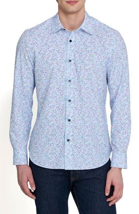 ConStruct Slim Fit Budding Floral Performance Long Sleeve Shirt in Blue Purple at Nordstrom, Size Xx-Large